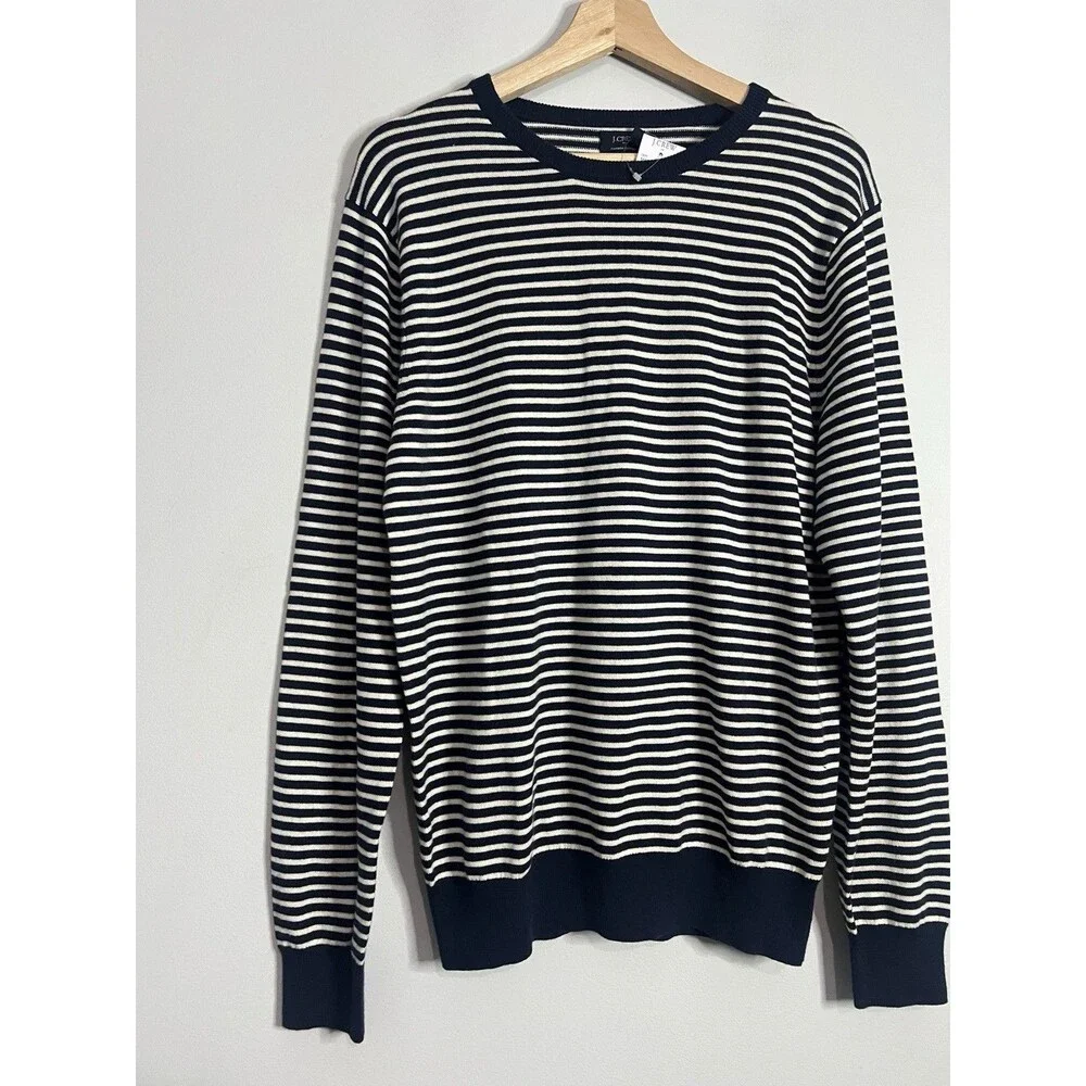 NWT J. Crew Navy Striped Wool Blend Pullover Crewneck Sweater Medium Men